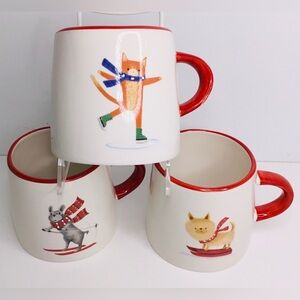 3 Coffee Mugs Cups Tabletops Unlimited FURRY FRIENDS Chow Dog Sledding N…